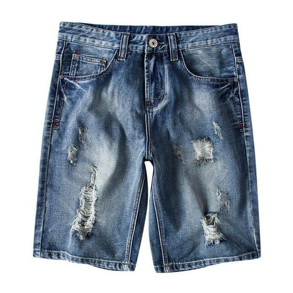 Plus Size 6XL Men's Holes Jean Shorts Ripped Knee Length Short Cotton Male Straight Denim Short Casual Summer Short Masculino 3#