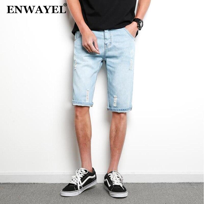 ENWAYEL 2018 New Summer Casual Jeans Shorts Men Trousers Fashion Straight Short Denim Ripped Distressed Mens Brand Clothing K138