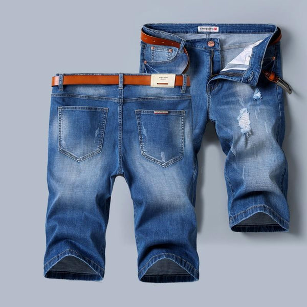 New Men's Summer Retro Ripped casual Denim Short Fashion Bermuda Loose Holes Men Cotton Knee Length Straight jeans shorts