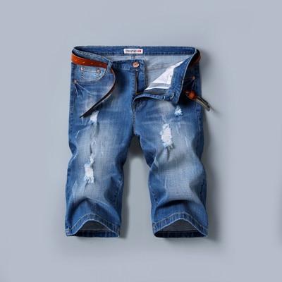 New Men's Summer Retro Ripped casual Denim Short Fashion Bermuda Loose Holes Men Cotton Knee Length Straight jeans shorts