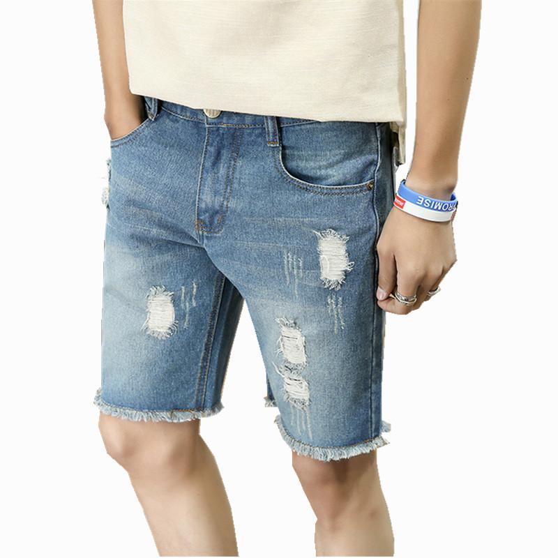 Pop Fashion Mens Ripped Short Jeans Hole Blend Clothing Bermuda Summer Blend Cotton Shorts Breathable Denim Shorts Male