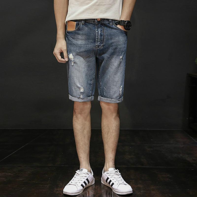 Ripped Jean Shorts for Men Plus Size 28-40 Big and Tall Mens Breeches Short Bermuda Hole Capris Denim Distressed Shorts Male