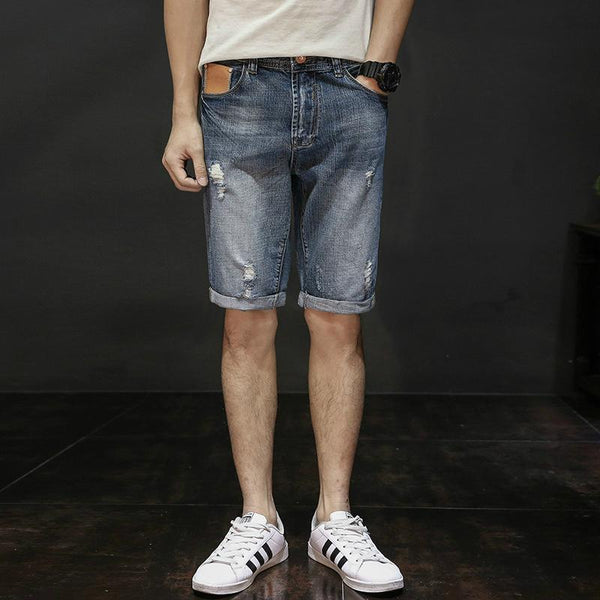 Ripped Jean Shorts for Men Plus Size 28-40 Big and Tall Mens Breeches Short Bermuda Hole Capris Denim Distressed Shorts Male