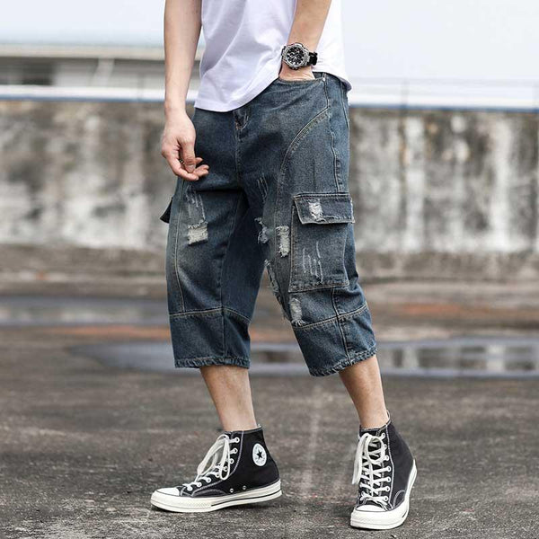 Retro Workout Shorts Jeans Summer Ripped Shorts Harem Men Plus Size Loose Baggy Streetwear Cargo Shorts Military Army Clothing