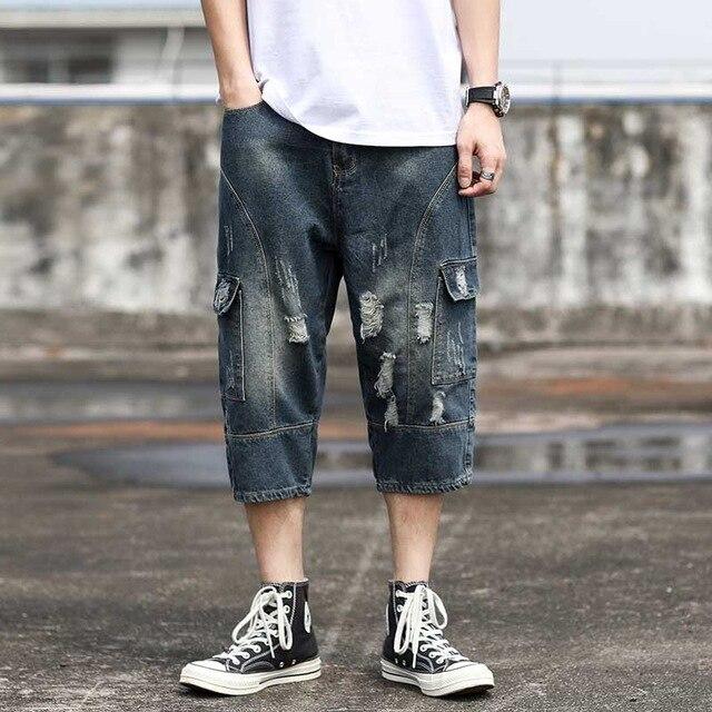 Retro Workout Shorts Jeans Summer Ripped Shorts Harem Men Plus Size Loose Baggy Streetwear Cargo Shorts Military Army Clothing