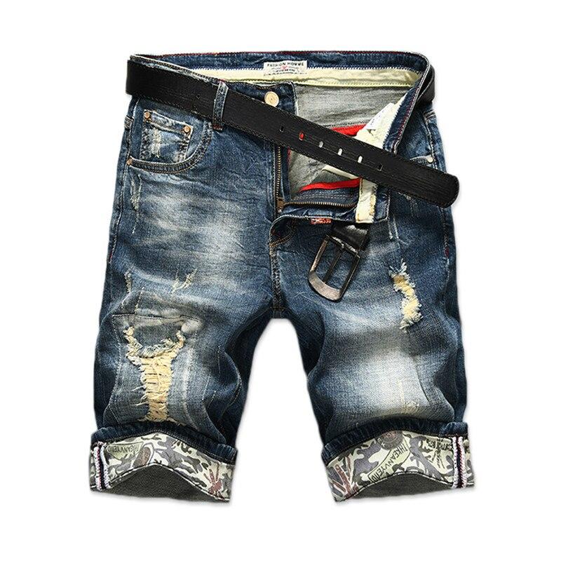 TANG 2019 Jeans Shorts Men Brand Ripped Summer Capri Men's Fashion Biker Casual Elasticity Distressed Hole Blue Denim Short