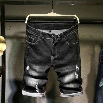 New Men Streetwear Ripped Jeans Short Fashion Casual Loose Mens Holes Summer Bermuda black Straight Denim shorts Plus Size