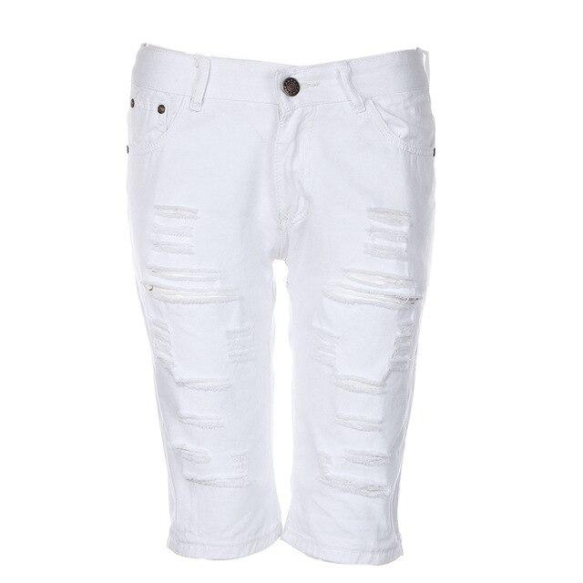 Men's Casual Jeans Destroyed Knee Length Hole Ripped Pants #1