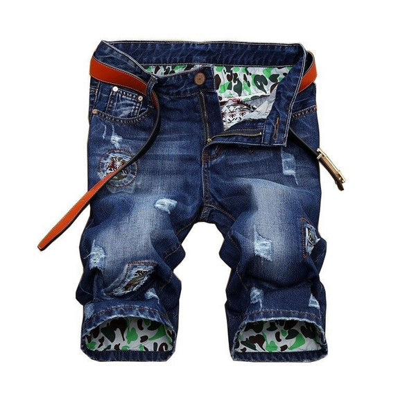 Summer Shorts New Fashion Mens Straight Ripped Short Jeans Brand Clothing Cotton Breathable Personality Hole Denim Shorts Male