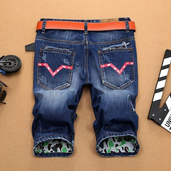 Summer Shorts New Fashion Mens Straight Ripped Short Jeans Brand Clothing Cotton Breathable Personality Hole Denim Shorts Male