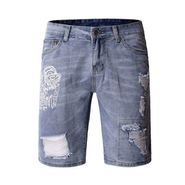 Men Denim Shorts Hole Casual Shorts New Fashion Leisure Mens Ripped Short Jeans Male Clothing Summer Cotton Breathable Shorts