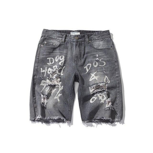 ENWAYEL Summer Letter Print Cotton Casual Jeans Shorts Men Hole Ripped Distressed Straight Short Denim Male Hip Hop Streetwear