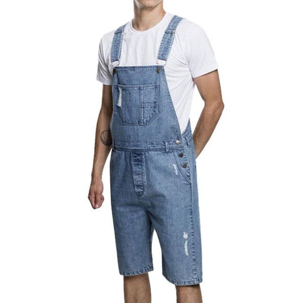 NIBESSER 2018 Men's Denim Jumpsuit Casual Summer Denim Bib Pants Overalls Short Knee Length Hole Ripped Loose Jeans Jumpsuits
