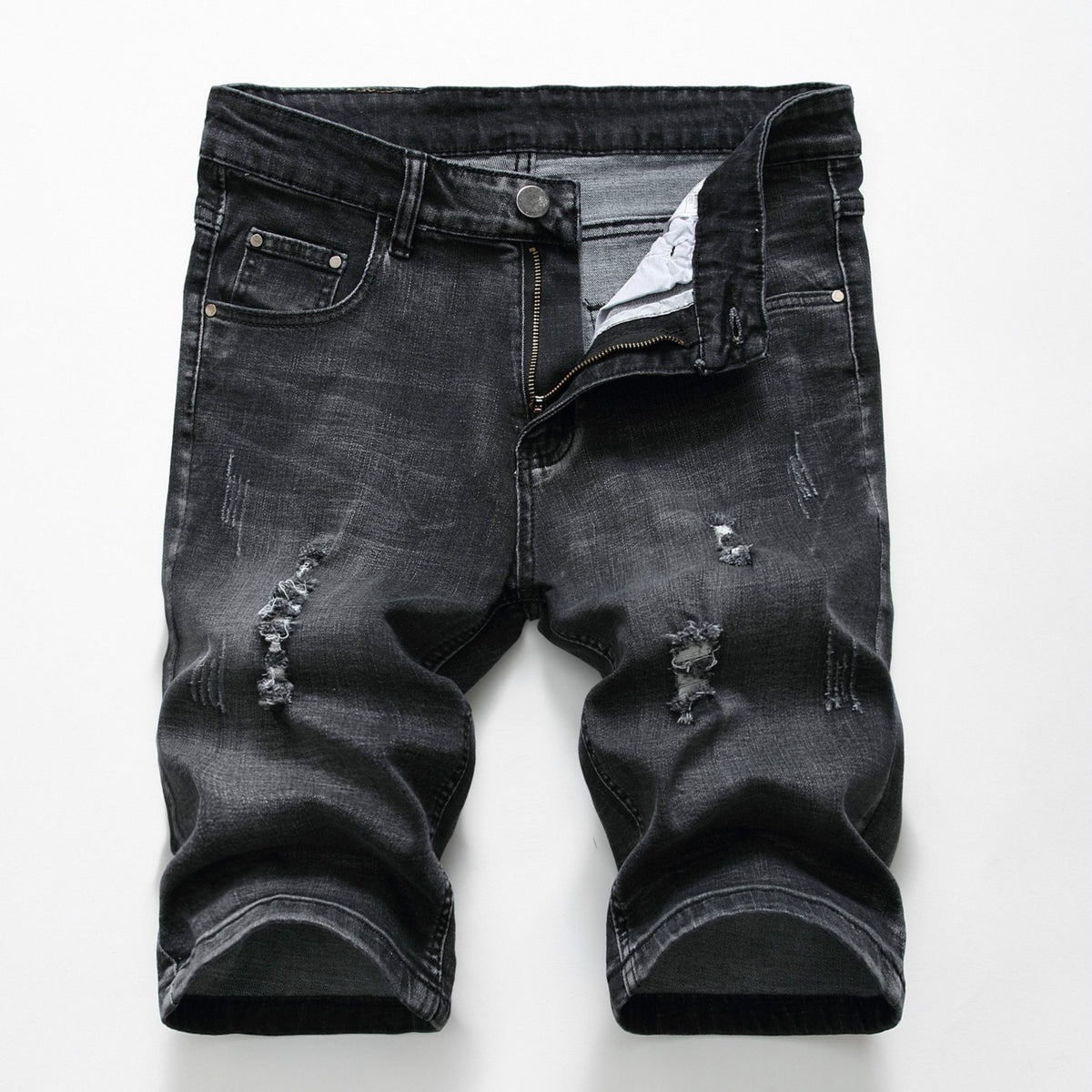 Summer Casual Shorts Men short Trousers Fashion Distressed Straight slim Denim Shorts Male Black ripped Jeans shorts knee length