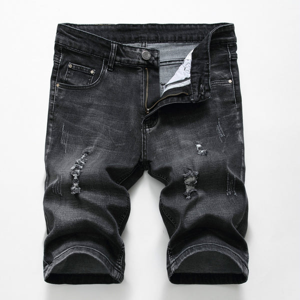 Summer Casual Shorts Men short Trousers Fashion Distressed Straight slim Denim Shorts Male Black ripped Jeans shorts knee length