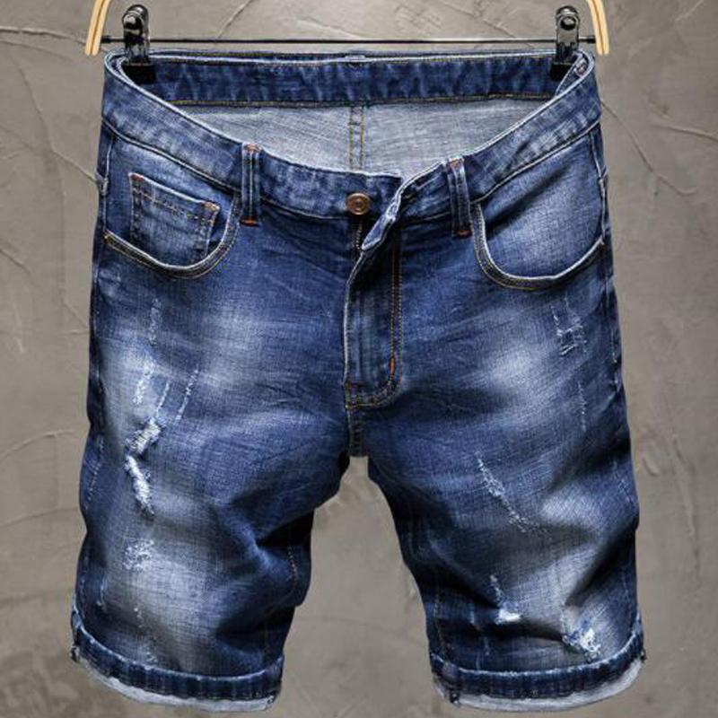 Summer Denim Shorts Male Jeans Men Jean Shorts Chinese Characters Skate Board Harem Mens Jogger Ankle Ripped Plus Size 36 38
