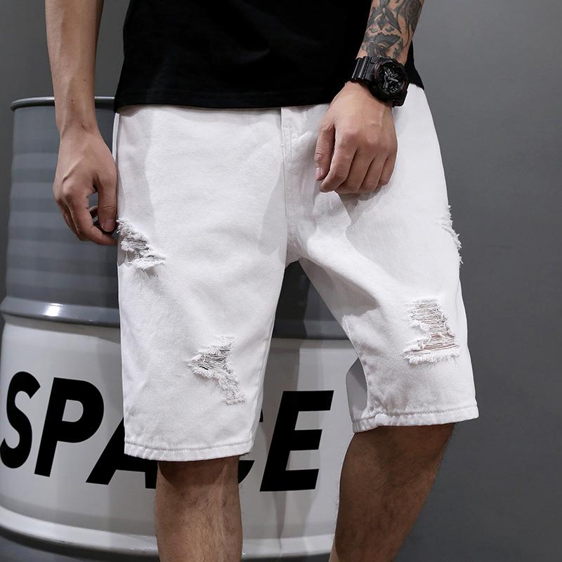 Summer New Arrival White Denim Shorts Mens Loose Ripped Hole Casual Jeans Shorts High Street Harem Jean bermuda homme Big size
