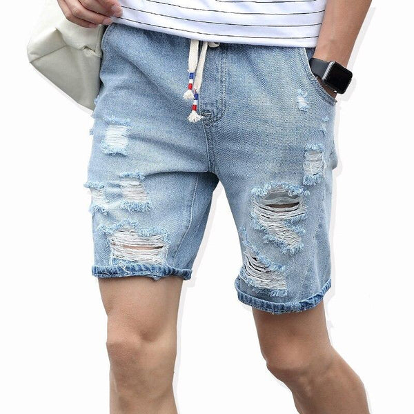 Zogaa Men Ripped Short Jeans Brand Clothing Summer Breathable Denim Shorts Male Fashion Casual Slim High Quality Elastic Waist