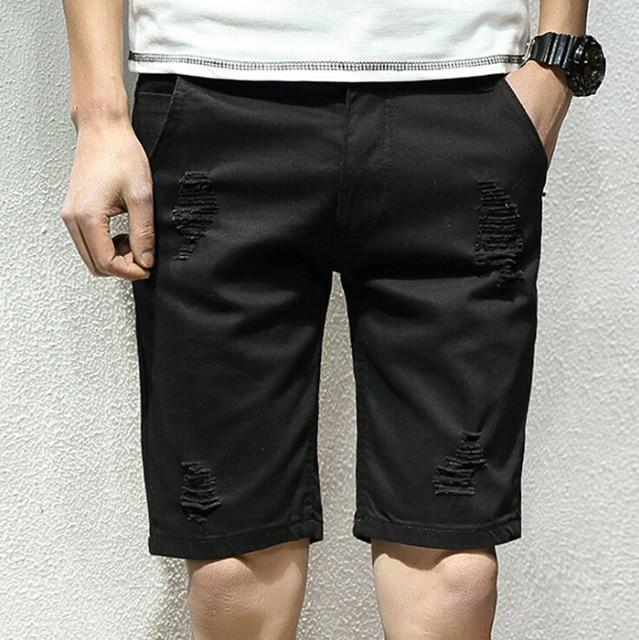 2019 Brand New Style Mens Denim Shorts Stretch Skinny Slim Distressed Ripped Repair Half Jeans