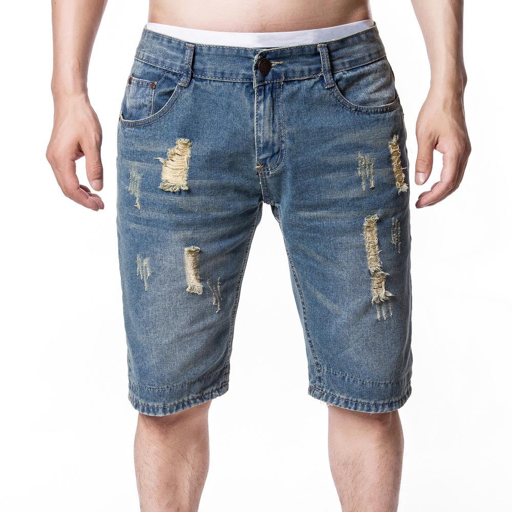 Spring and Summer New Fashion cotton Denim Shorts Male Hole Five Points Shorts Men's Denim Ripped Jeans 1215A F202