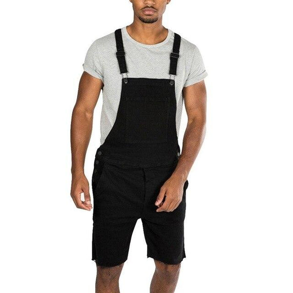 SHUJIN Summer Fashion Men Ripped Jeans Jumpsuits Shorts Street Style Distressed Denim Bib Overalls Mens Casual Suspender Pant