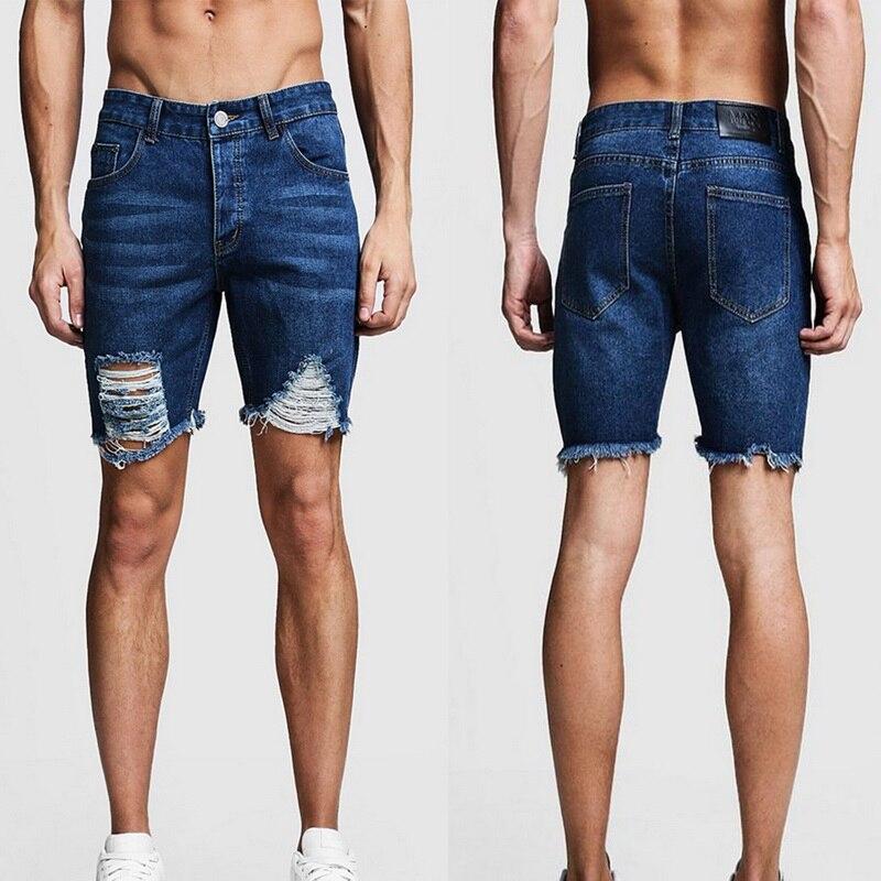 2019 Summer Men Denim Shorts Jean Shorts For Men Sexy Hole Ripped Shorts Hip Hop Style Fashion Streetwear Men Ankle Ripped jeans