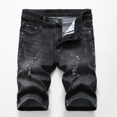 Summer Casual Shorts Men short Trousers Fashion Distressed Straight slim Denim Shorts Male Black ripped Jeans shorts knee length