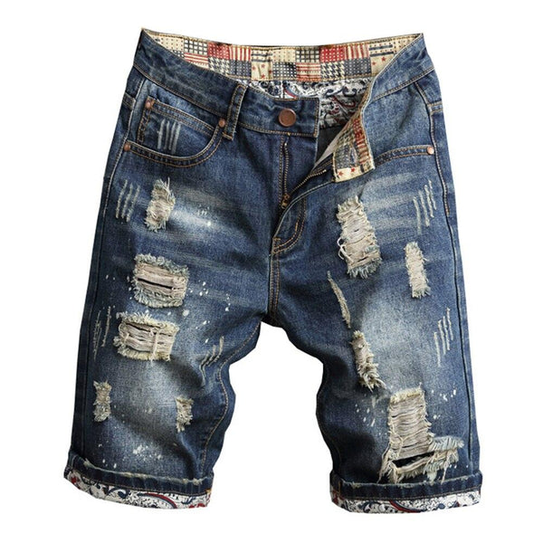 New Retro Summer Men Ripped Denim Shorts Jeans Destroyed Hole Plus Size Fifth