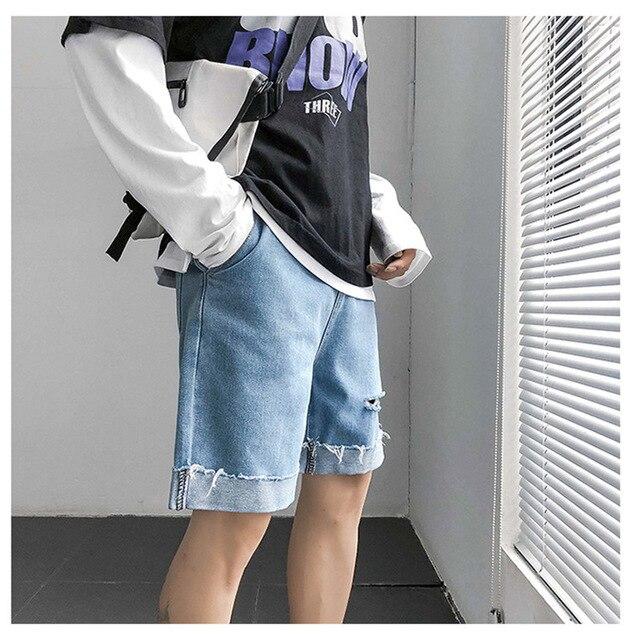 Summer Men Short Jeans Fashion Casual Hole Streetwear Blue Mens Denim Long Shorts Male Ripped Jeans Shorts for Men