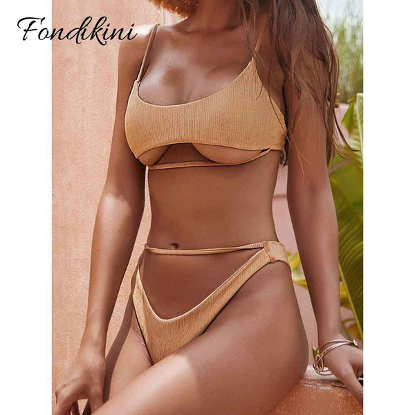Hollow Out Bikini Bandage Swimsuit Two Piece Swimwear Beach Women Biquini Bathing Swiming Sexy Solid Hot 2020 High Waist Summer