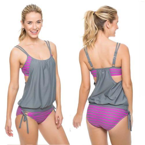 swimwear women Stripes Lined Up Double Up Tankini Top maillot de bain bathing suit swimsuit 2 pieces suits