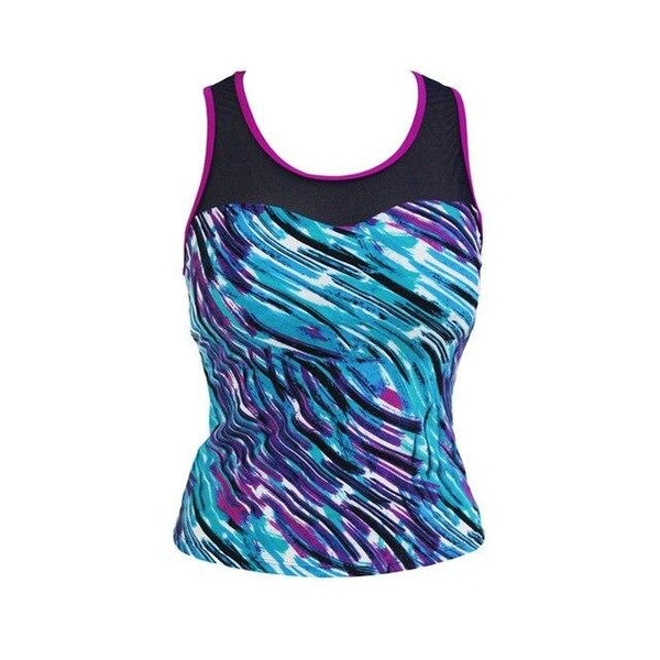 Women Swimwear Black White Zigzag Print Mesh Splice Tankini Top Sexy 41970 Swimsuit Plus Size Bathing Suit Tops