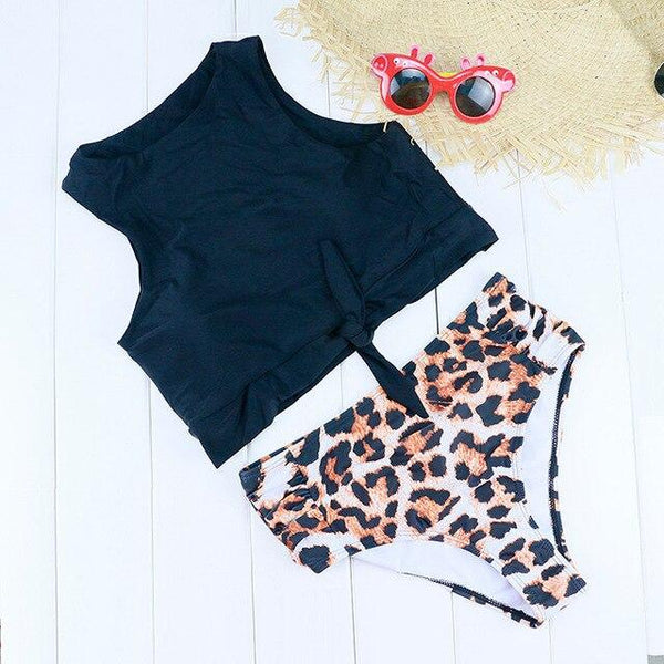 Blesskiss High Waist Swimsuit Women 2019 2 Two Piece Crop Top Tankini Set Swimwear Push Up Leopard Bathing Suit Swimming Suit