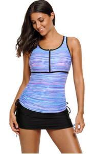 Two Piece Swimsuit For Women Stripe Mesh Racherback Tankini Top And Lace-up Bikini Bottoms Swimwear Biquinis Kasuotang panlangoy