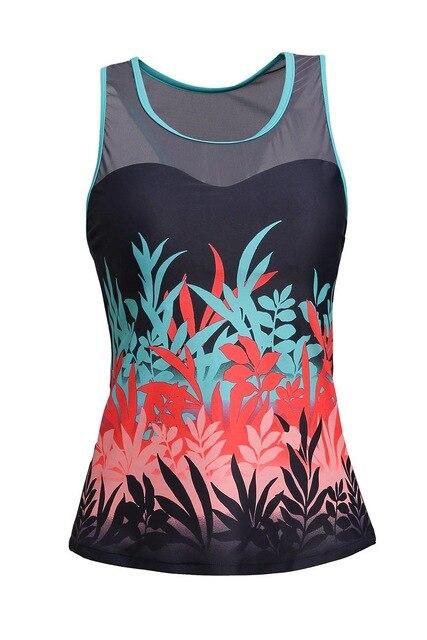 Women Swimwear Black White Zigzag Print Mesh Splice Tankini Top Sexy 41970 Swimsuit Plus Size Bathing Suit Tops