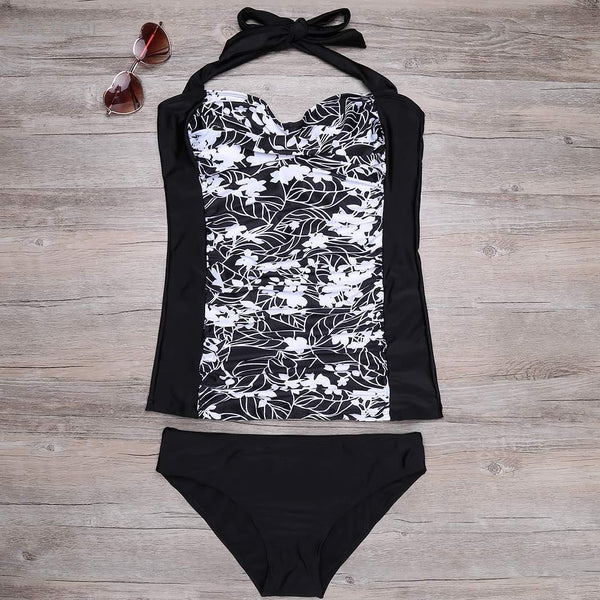New Brand Women's Swimsuit Printed Tankini Top and Solid Brief Halter Swimwear Women Sexy Bikini Set Swim Suit