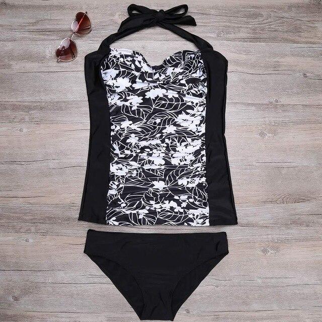 New Brand Women's Swimsuit Printed Tankini Top and Solid Brief Halter Swimwear Women Sexy Bikini Set Swim Suit