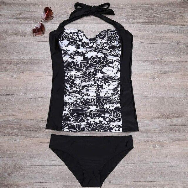 New Brand Women's Swimsuit Printed Tankini Top and Solid Brief Halter Swimwear Women Sexy Bikini Set Swim Suit