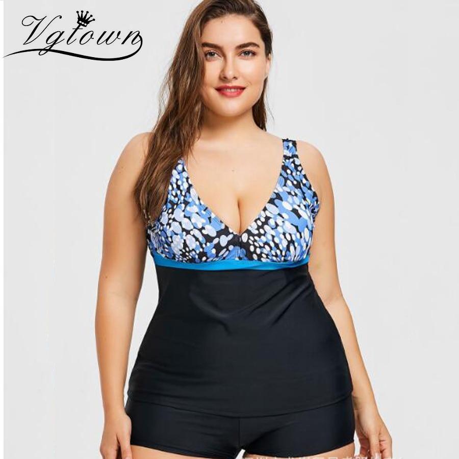 VGTOWN Summer Womens Two Pieces Tankini Top with Boyshort Swimsuit Swimwear Print Tankini 5XL Plus Size