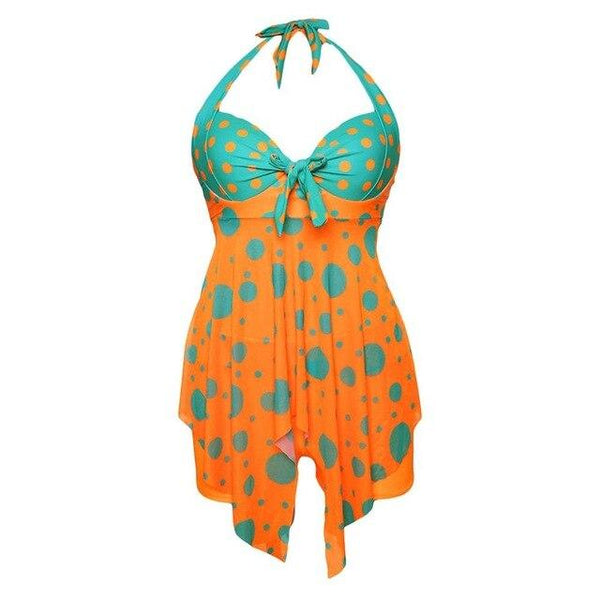 Plus Size Swimwear 2019 Womens Sexy Halter Patchwork Dot Open Back Tankini Top Set Two Piece Swimsuits