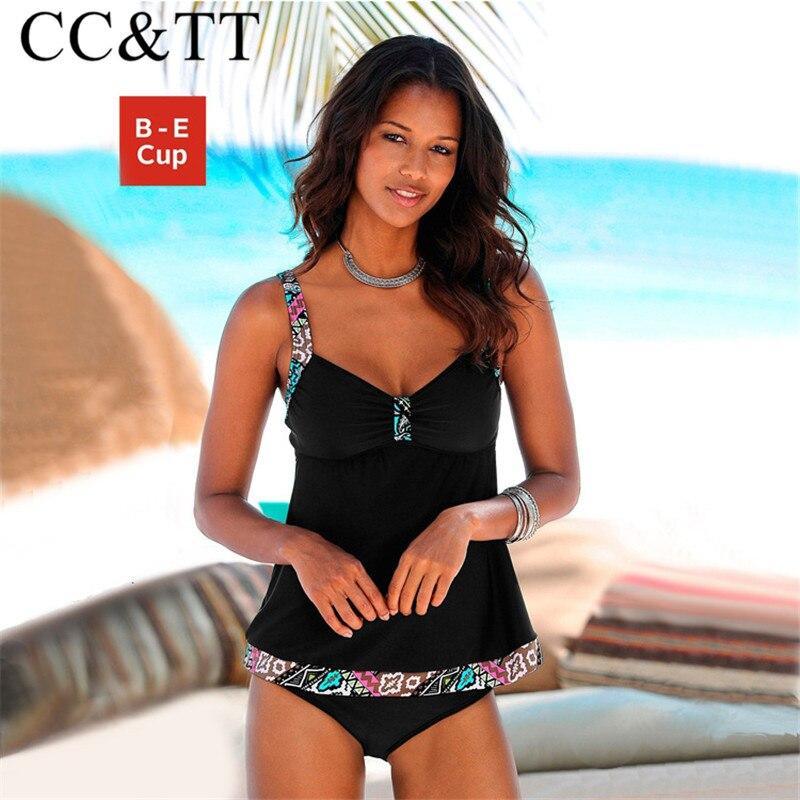 CC&TT Women's Two Pieces Swimwear Ruched Tankini Top with Triangle Bottoms S-XXXL