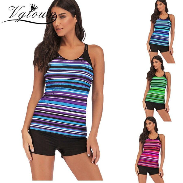 2019 New Sexy Retro Stripe Print Tankini Top Swimwear Women Plus size 6XL Swimsuit Push up Female High Neck Bathing Suit Bikini