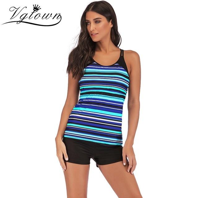 2019 New Sexy Retro Stripe Print Tankini Top Swimwear Women Plus size 6XL Swimsuit Push up Female High Neck Bathing Suit Bikini