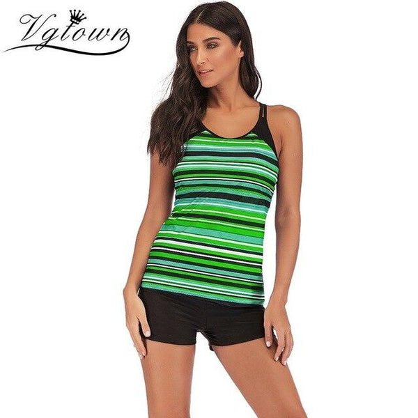 2019 New Sexy Retro Stripe Print Tankini Top Swimwear Women Plus size 6XL Swimsuit Push up Female High Neck Bathing Suit Bikini