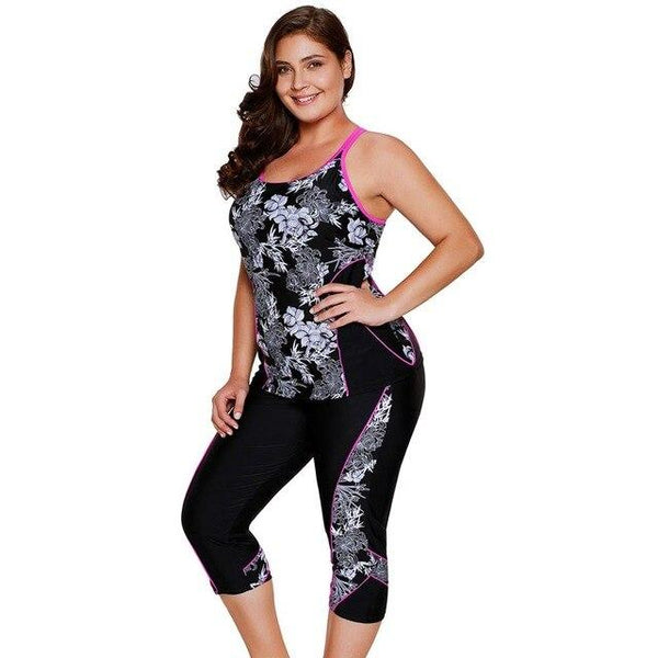 Plus Size Swimwear Women Print Tankini Top And Sport cropped Pants Fitness Two-Piece Beach Wear Bathing Suits