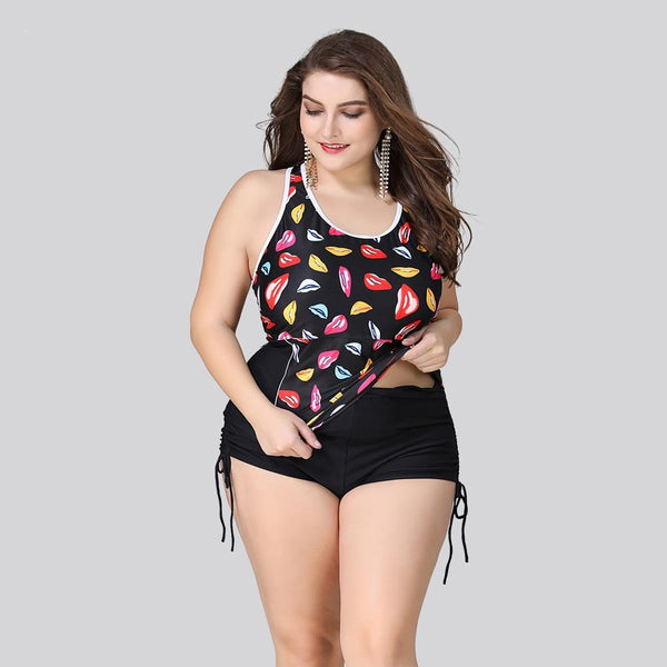 Plus Size Women Two-Piece Suit Swimwear Tank Top + Bikini Bottom Tankini Set Beachwear Large Size 3XL/4XL/5XL Swimming Suit