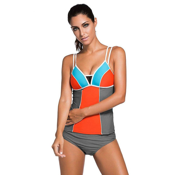 Bsubseach 2019 Women Sexy Beach Swimwear Lace Splice Color Block Two Pieces Swimsuit Bikini Bottom with Tankini Tops DL41961