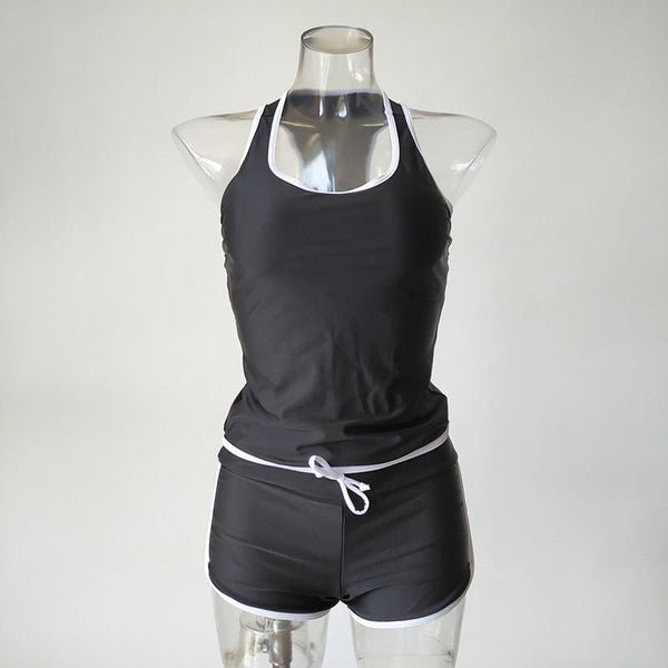 Sport Two Pieces Swimsuit High Waisted Swimwear Women Sleeveless Tankini Top With Boyshorts Bathing Suit 2019 Beachwear