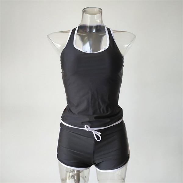 Sport Two Pieces Swimsuit High Waisted Swimwear Women Sleeveless Tankini Top With Boyshorts Bathing Suit 2019 Beachwear