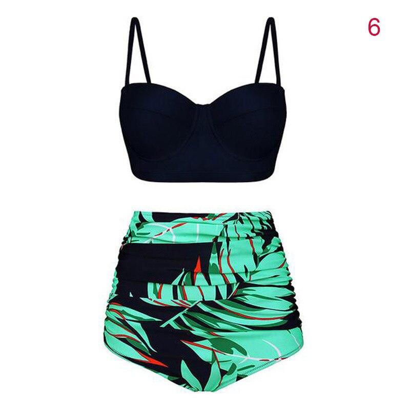 Women High Waist Tankinis Top with Pants Strappy Crop Tops Print Slim Fit Shorts Swimsuit JS25